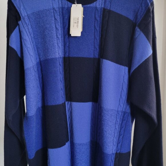 NWT – Clan Douglas Men’s Blue Checkerboard Crew Neck Cashmere Sweater (Size: XL) - Picture 3 of 14